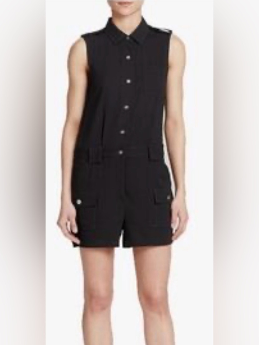 Marc by Marc Jacobs Black Sleeveless Romper with Button Front